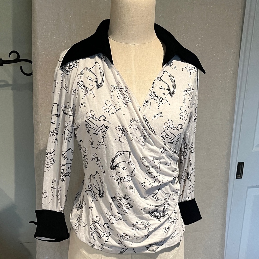Women's Black & White Draped Wrap Top